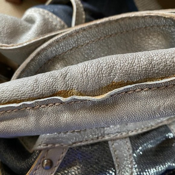 Vintage STUART WEITZMAN * Gray & SILVER Satchel PURSE + logo DUSTBAG * pockets - Picture 6 of 16